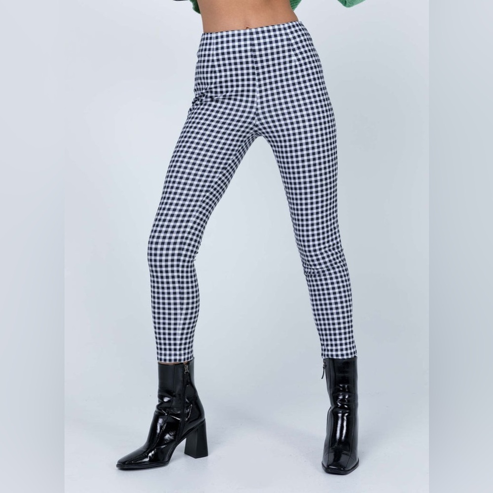 Princess Polly IGGY GINGHAM PANTS BLACK/WHITE Cropped